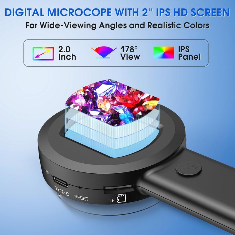 MAXLAPTER Pocket Digital Microscope for Adults Kids: 100X Handheld Magnifying Glass with Light, USB Coin Magnifier for Collector, Portable Jewelers Loupe with 2" Screen, Mini Scope for Trichome - Image 2